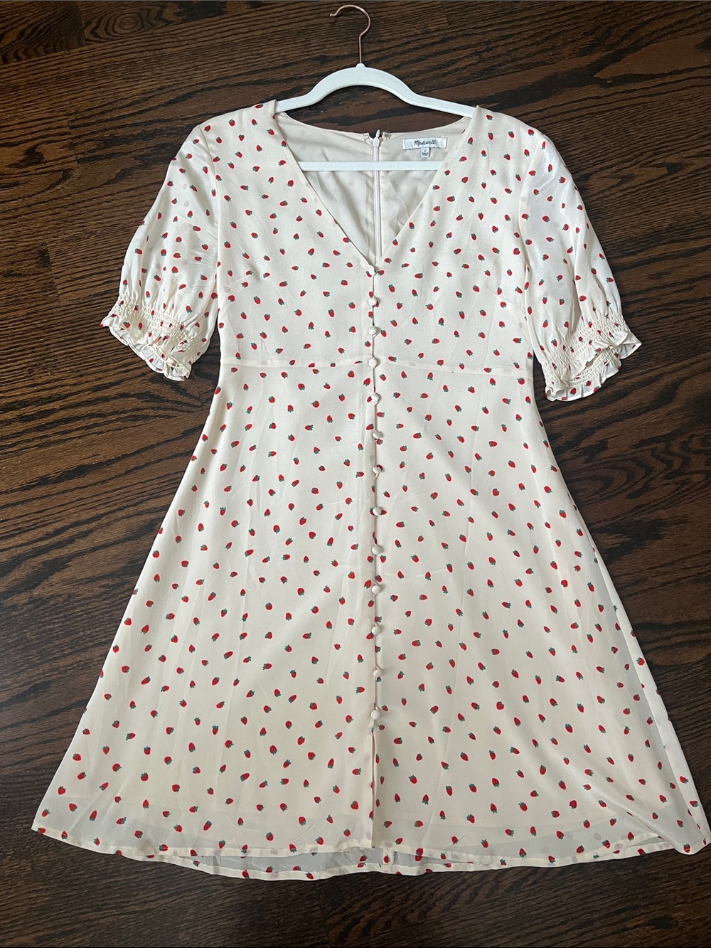 Madewell Cream Mini Dress with Red Strawberry Print
